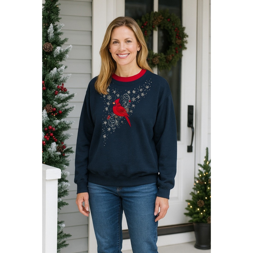 Trilogy By Morning Sun Cardinal Snowflake Sweatshirt‎ Women's 3XL Festive Glam
